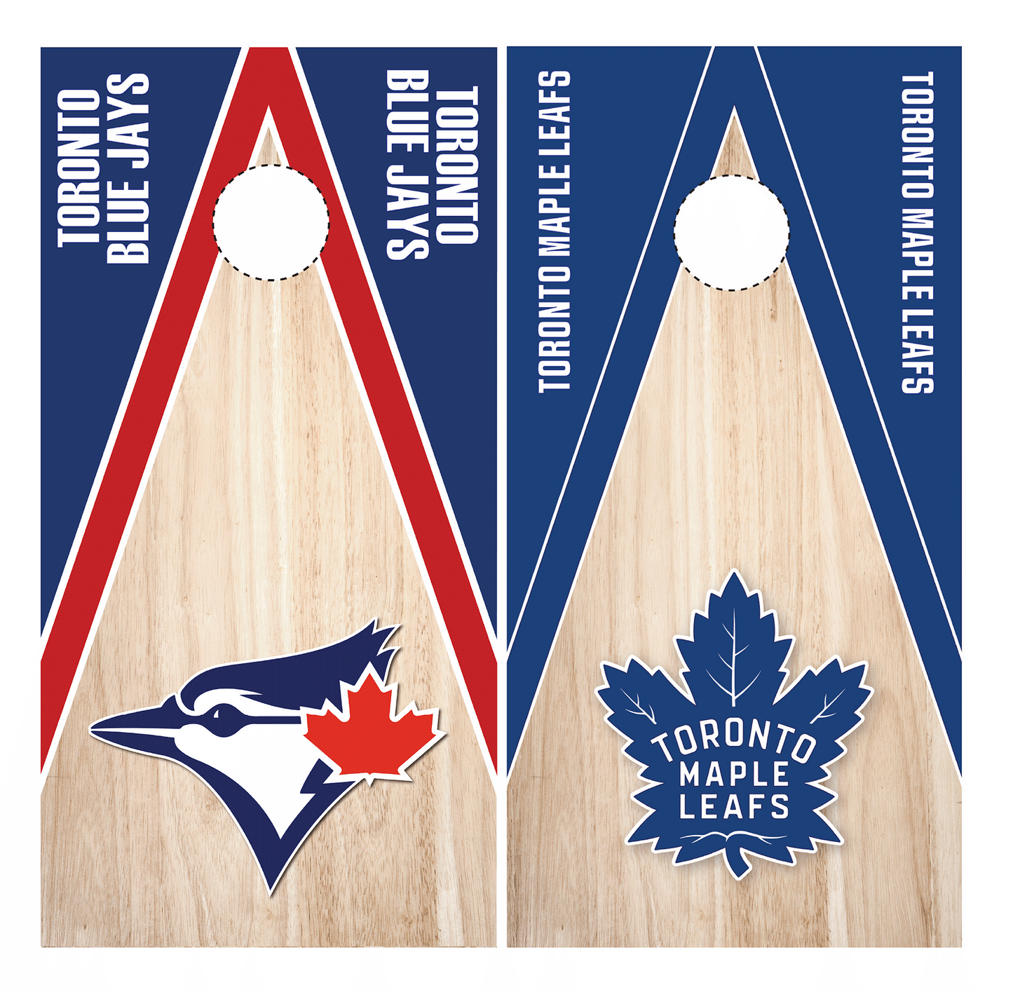 Jays and Leafs Cornhole Wraps