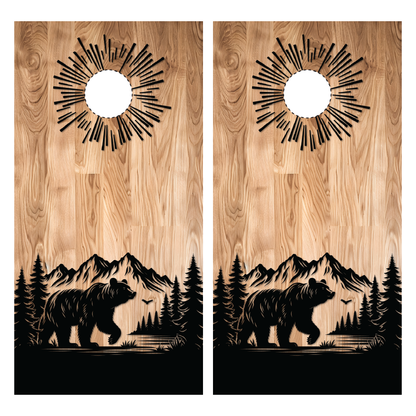 Bear with Trees and Mountains Cornhole