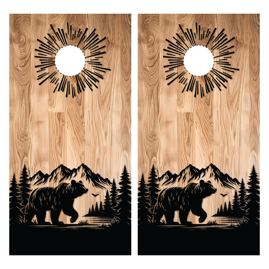 Bear with Trees and Mountains Cornhole