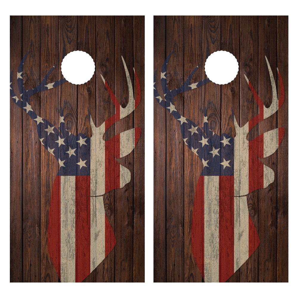 Deer American Flag Cornhole Wraps