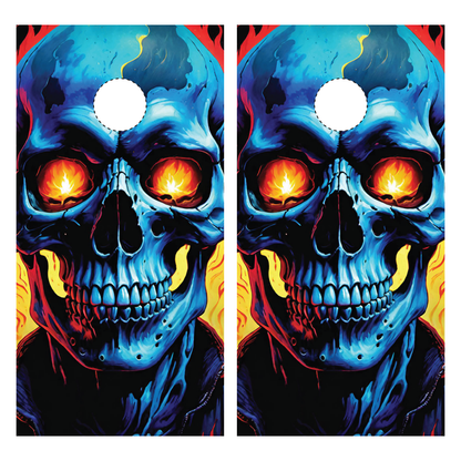 Flaming Blue Skull Cornhole Wraps