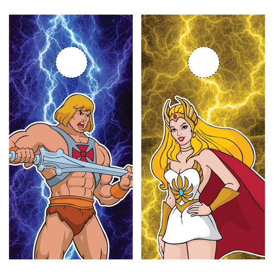 He-Man and She-Ra Cornhole Wraps, Masters of the Universe Cornhole Wraps