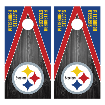 Pittsburgh Steelers Cornhole Wraps (dark wood)